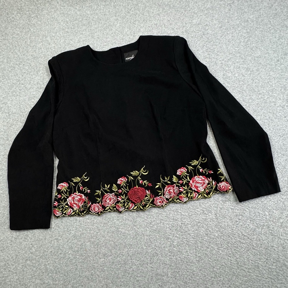 VTG Positive Attitude Velvet Floral Embroidered Top Womens Size 16 Whimsigoth